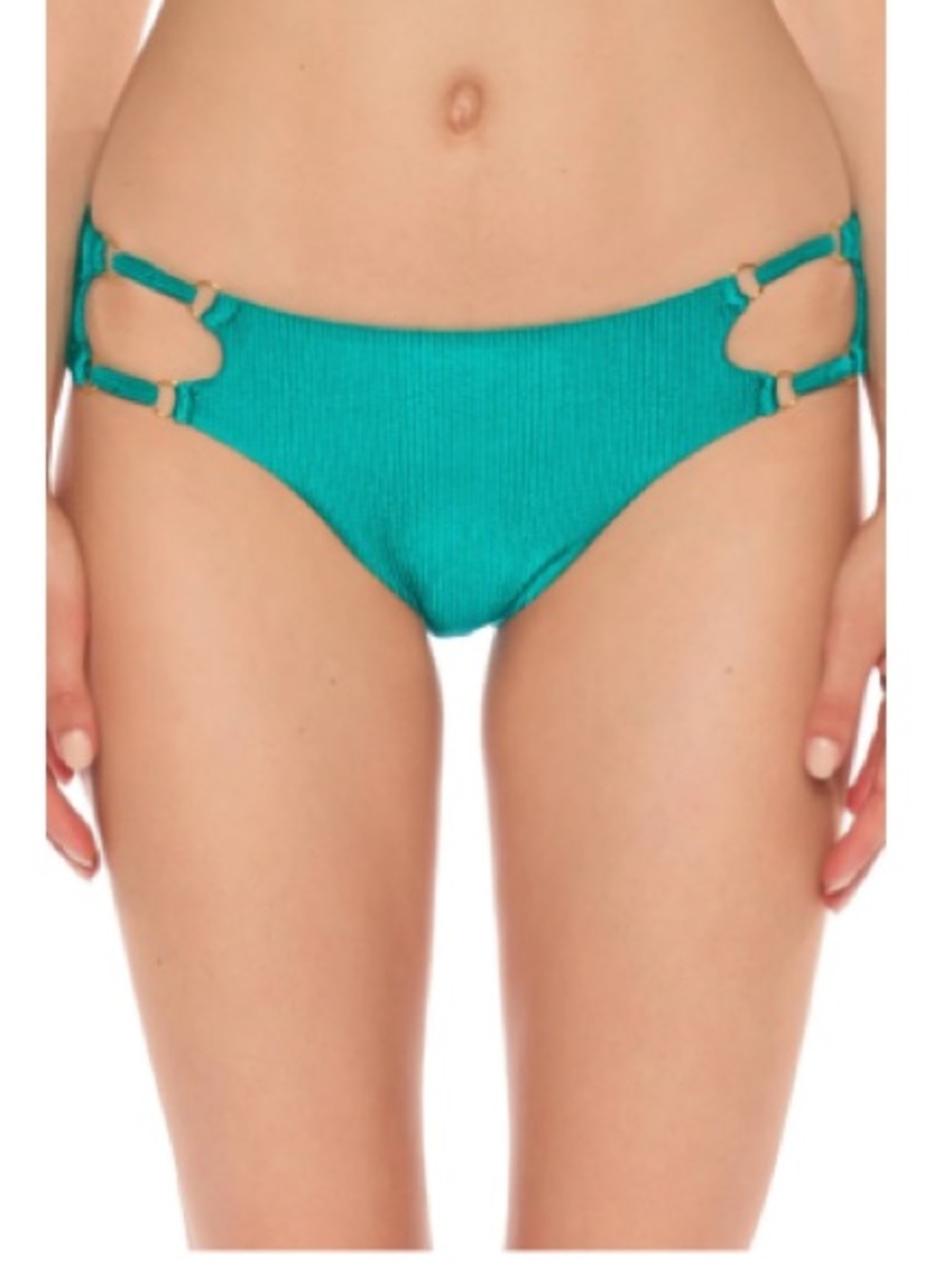 Teal Ribbed Side-Ring Bikini Bottom - Women Swim
